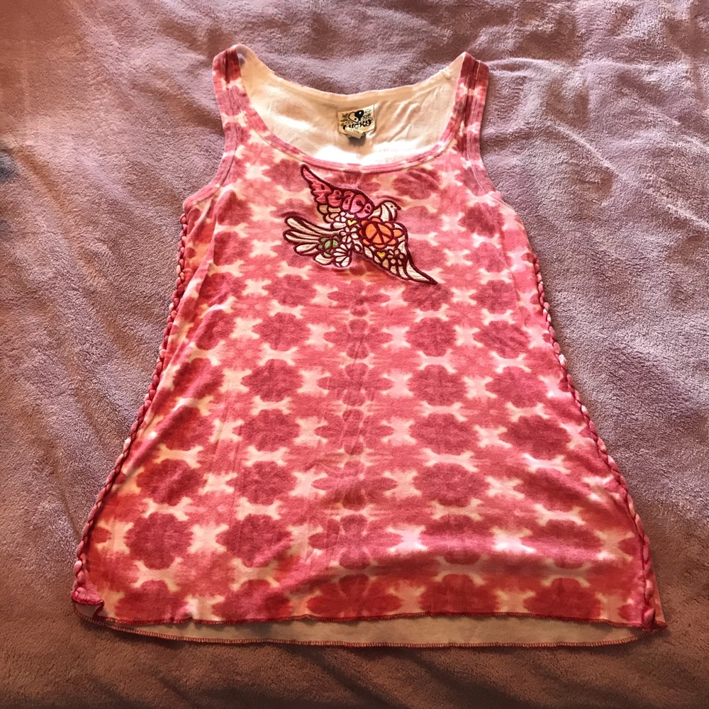 Lucky Brand red tank top with peace bird. Size XL